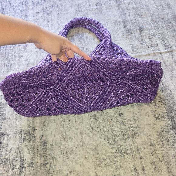 Yvette's Bag Womens Purple Crochet Handbag Top Handle Boho Lined Magnetic Snap - Picture 3 of 9